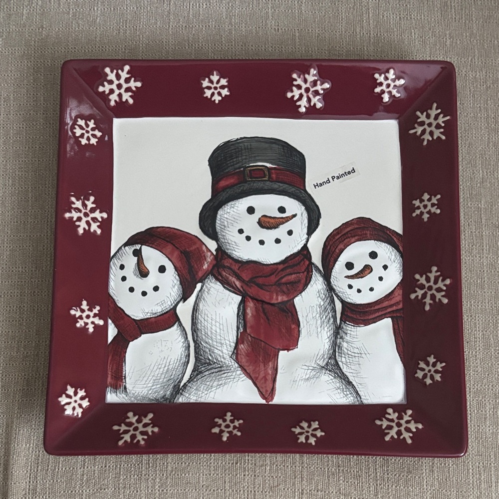 Snowman Plate Hand Painted Kohls 3D feel